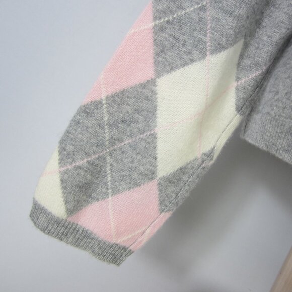 Vtg Lord & Taylor Women XL Gray Pink Argyle 2ply Cashmere LS Pullover Sweater - Picture 9 of 9